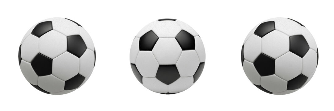 Set and collection of soccer ball isolated on white transparent png background