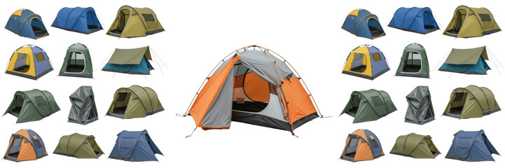 Set and collection of camping tent isolated on white transparent png background © photoland