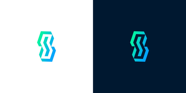 Abstract geometric letter S logo design concept, gradient blue and green, clean modern professional branding