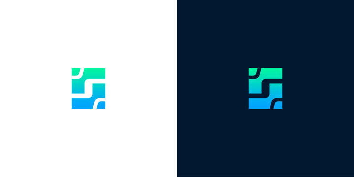 Modern abstract digital tech logo design, digital square icon with blue and green gradient, clean and professional
