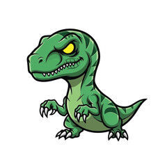 Fototapeta premium Green cartoon dinosaur with sharp teeth.