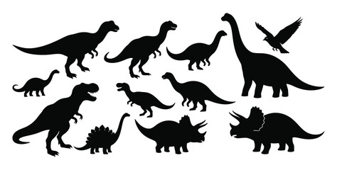 Dinosaur silhouettes a prehistoric collection of extinct reptiles © Graphory