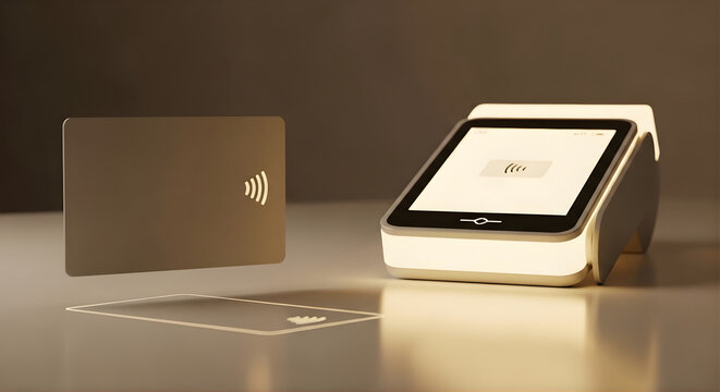 Contactless payment technology with card and terminal on table