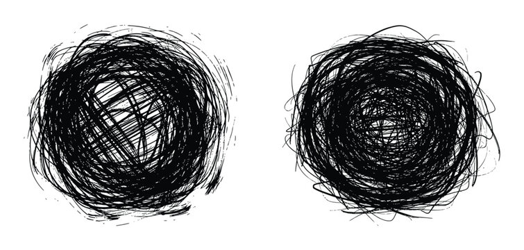 Two abstract black brushstroke shapes resembling faces or figures