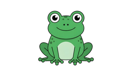 Fototapeta premium A cheerful green frog clipart sits with a smile on a clean white background