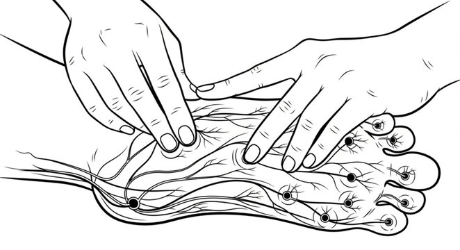 Acupressure points on human foot sole illustration.
