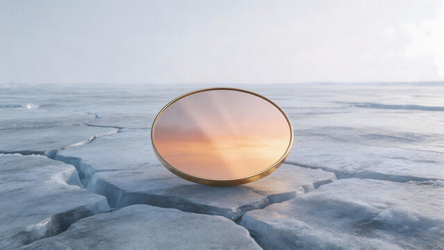 Mirror on cracked icy surface