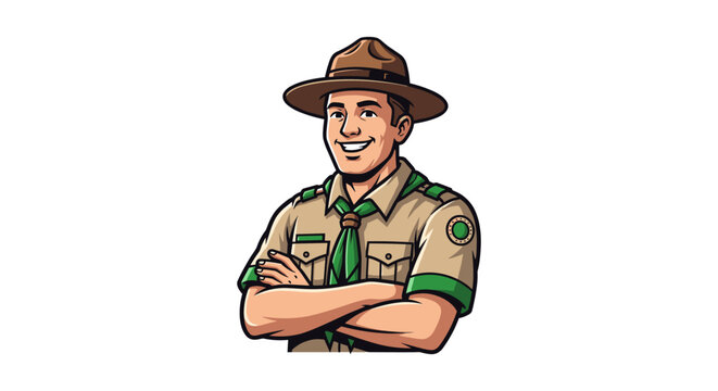 cartoon park ranger with crossed arms smiling