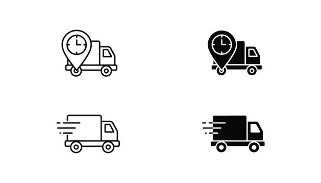 Fast delivery truck icon set with real-time location tracking and expedited shipping speed indicators