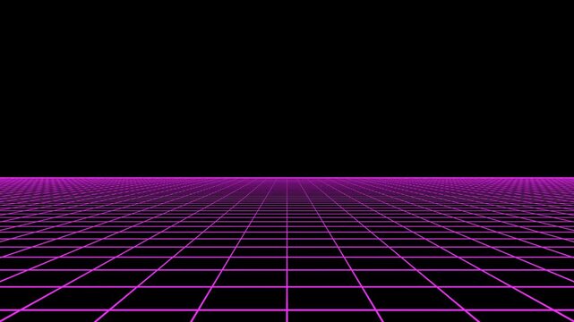 Retrowave Neon Tunnel with Glowing Magenta Geometric Arches and Grid Floor - 3D rendering loop
