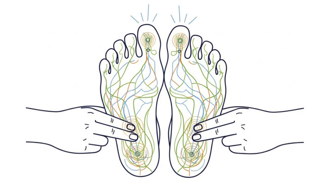 Acupressure points on human feet illustration.