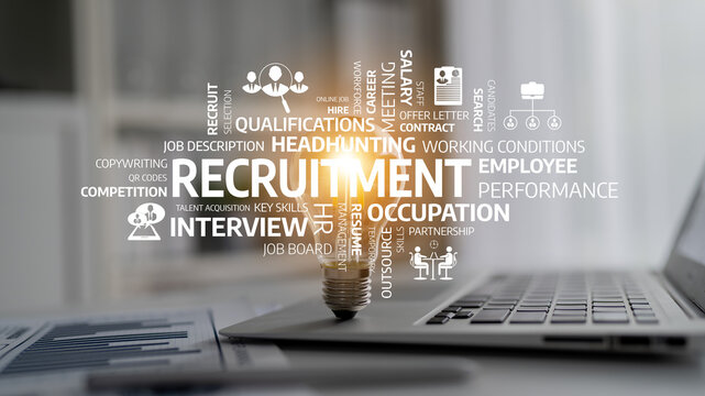 This image features a creative light bulb design showcasing various recruitment concepts, ideal for illustrating ideas related to employee performance and career development. Tessel