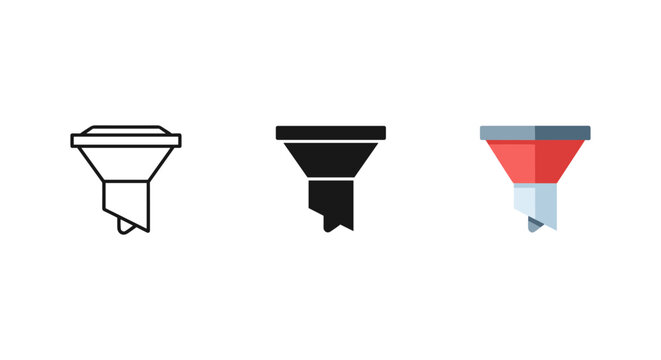 set of three different colored funnel icons