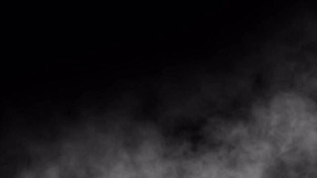 dust smoke storm moving fast on black background. Soil powder overlay drifting to right and upward, cinematic seamless loop 4k. smoke on black background