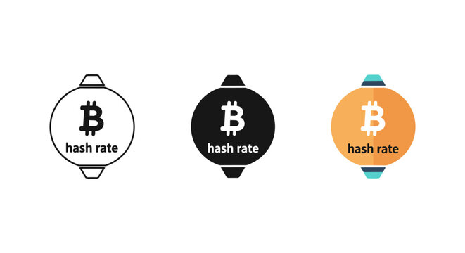 Bitcoin hash rate icons in black, white, and orange