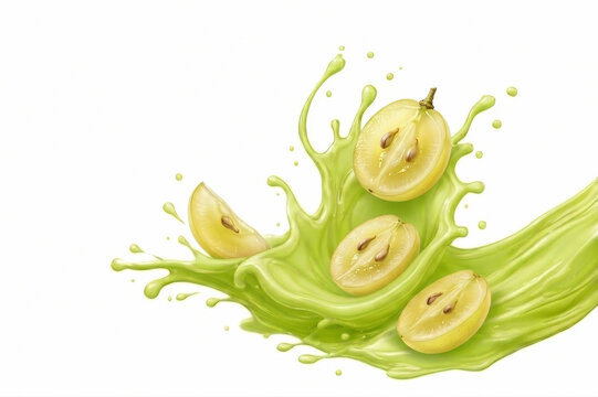 Graps Slices Plunging into Juice Creating a Vibrant Splash