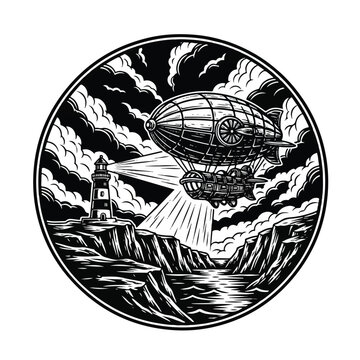 Vintage Blimp Airship Flying High.