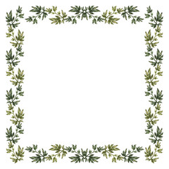 Fototapeta premium Green floral square frame of peony branches. Hand-painted watercolor botanical greenery template with natural texture for floral design, wedding invitations, branding, packaging, elegant decor
