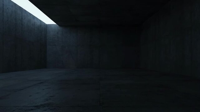 A minimalist concrete room with a beam of light shining through, creating a sense of depth and modernity.
