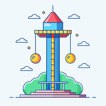 Amusement Park Drop Tower Ride Illustration