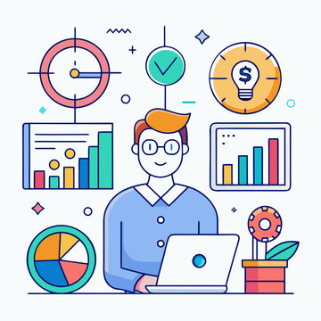 Analyst working with financial data and charts on laptop