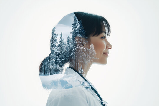 Portrait of an Asian Nurse in a Western Landscape