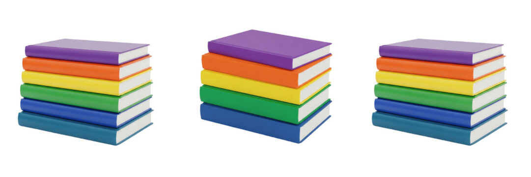 Set of Stack of Colorful Books Isolated on White Background PNG