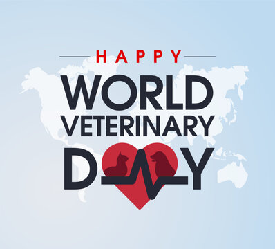 World Veterinary Day celebration, poster with veterinarian doctor and pets.