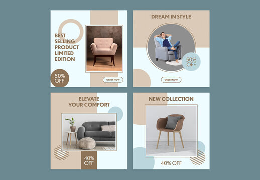 Furniture Sale Social Media Post Layout Set