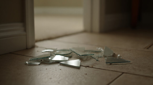 Shattered glass on tiled floor symbolizing growth and future success