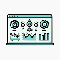 Fototapeta premium Flat vector illustration of a factory dashboard with data analytics, suitable for business presentations, technology websites, or industrial reports.