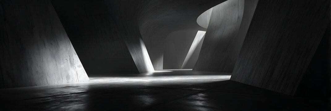 Abstract Architectural Interior Featuring Dramatic Light Beams and Concrete Textures for Modern Minimalist Design Concepts and Cinematic Background Aesthetics