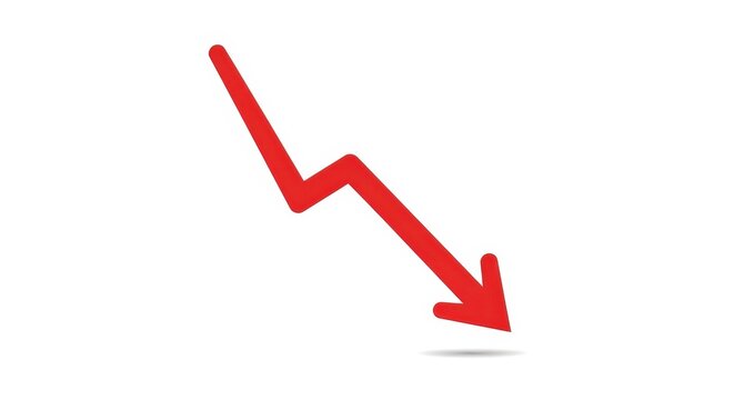A vibrant red zigzag arrow pointing downwards, symbolizing a decline, negative trend, or economic downturn.