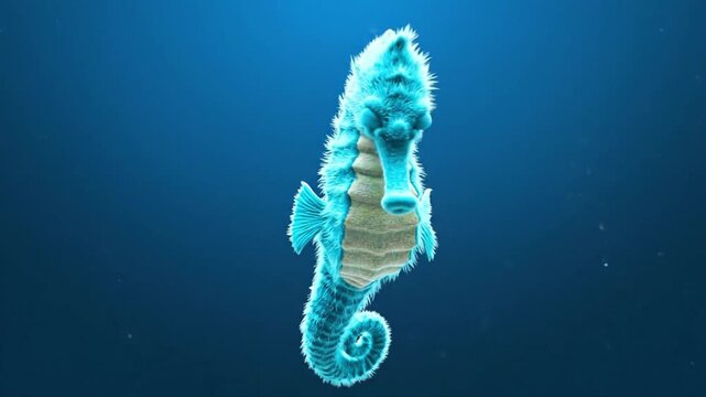 Watch a seahorse dance with realistic fur rendering in a colorful underwater setting at a tropical location
