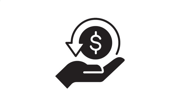 Hand holding coin with dollar sign and clockwise refresh arrows for payment processing and billing reminders
