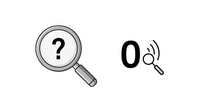 Illustrative icons depicting search queries, unknown results, and a representation of zero findings.