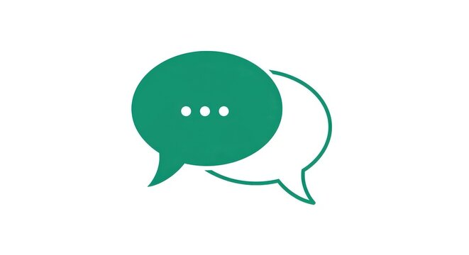 Two overlapping speech bubbles, one solid green with an ellipsis and one white outline, symbolizing communication and dialogue.