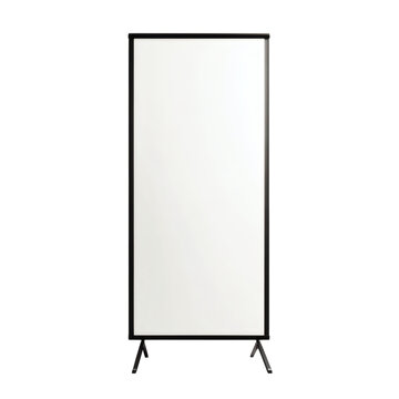 Isolated vertical white projection screen on a black stand providing ample customizable space for business presentations, marketing displays, or creative content in a sleek, modern design&nbsp;