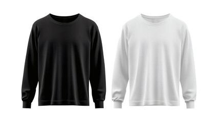 Naklejka premium Realistic mockup featuring two plain crew neck long sleeve sweatshirts one stark black and the other bright white on transparent background