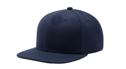 Fototapeta premium Navy blue snapback baseball cap mockup, blank flat brim hat for branding, classic six panel sports headwear isolated on white background