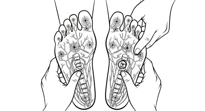Foot Reflexology Chart Illustration Showing Pressure Points.