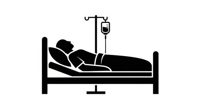 Patient Lying in Hospital Bed with IV Drip Icon.