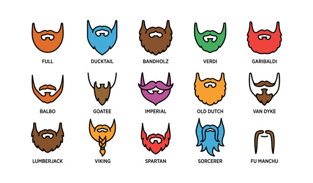 Various beard style icons displayed on white background