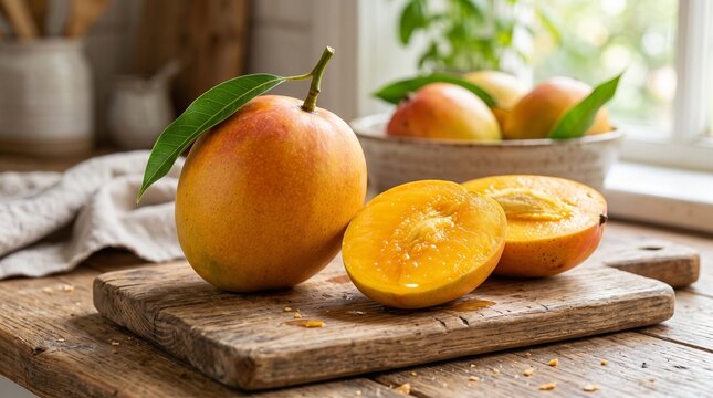 Buah mangga sudah matang diatas papan