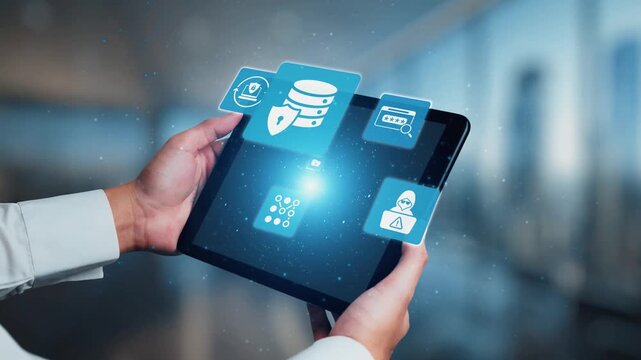Data privacy and cyber security icons show encryption, data privacy safeguards, and cyber security defense. Data privacy ensures cyber security protection and access control. Gist