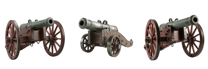 Obraz premium Antique Iron Cannon PNG, Historical Military Weapon Clipart Illustration, Battle Warfare Monument Graphic, Museum Exhibit Design Element, Vintage Artillery Hardware Art