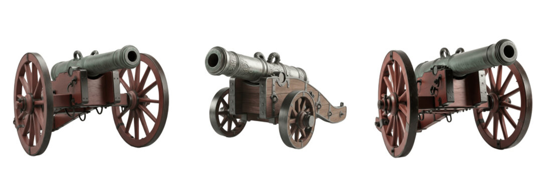 Antique Iron Cannon PNG, Historical Military Weapon Clipart Illustration, Battle Warfare Monument Graphic, Museum Exhibit Design Element, Vintage Artillery Hardware Art