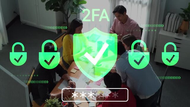 Secure Two-Factor Authentication Concept in Modern Office Setting with Team Collaboration and Technology Elements Gluon.