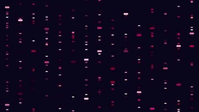 Futuristic footage of glowing pink particles and vertical streaks on dark background, resembling data flow, network activity, or cyber interface for tech visuals