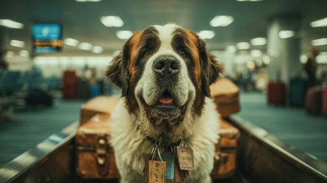 St. Bernard at airport pulls suitcase off carousel